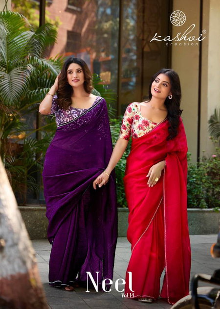 Neel Vol 14 By Kashvi Mono Satin With Swarovski Work Saree Wholesale Market In Surat